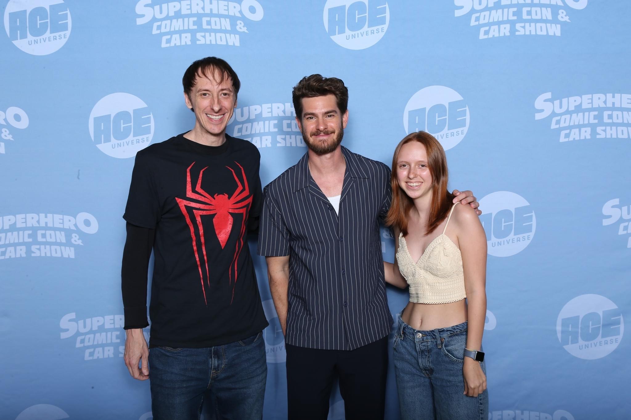 A photo of Ava and her dad with Andrew Garfield
