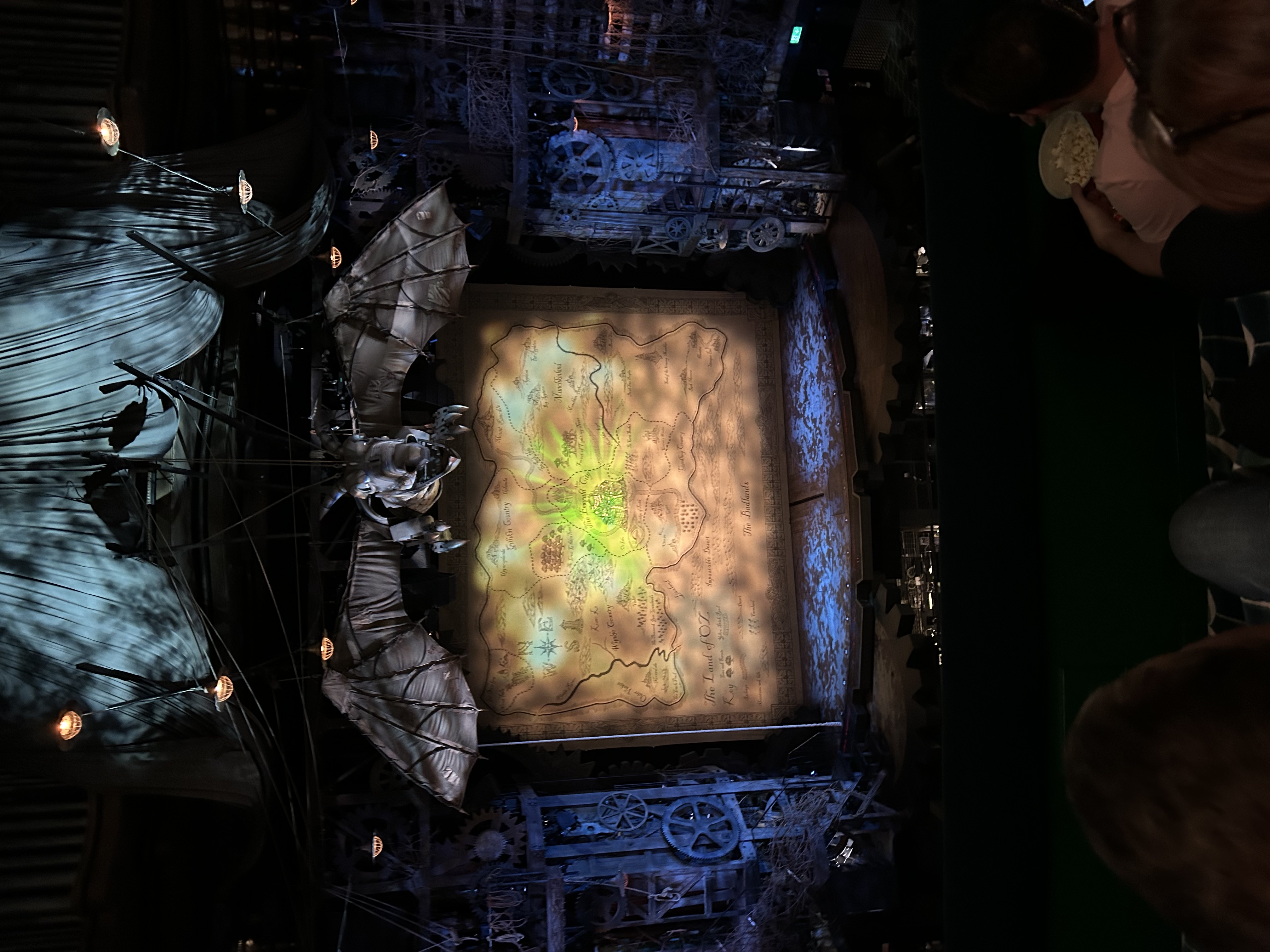 A photo of the stage for Wicked